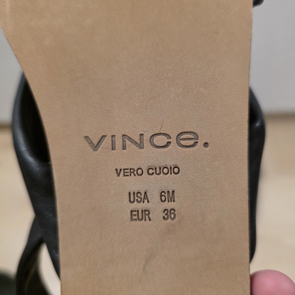 Vince Black Leather Elm Square Toe Knotted Minimalist Slingback Sandals Size 6M - Picture 8 of 9